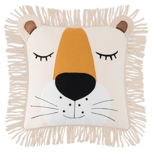 Image of OiseauVoler Decorative Throw Pillow Covers Accent Lion Pattern Chenille Cushion Covers Pillowcases for Couch Kids Bed Living Room Home 18 x 18 Inches