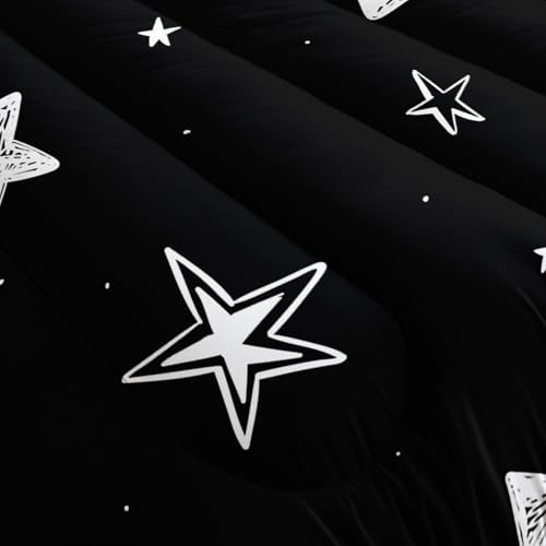 Image of Black and White Stars Comforter Set Starry Printed Bedding Set with 1 Comforter and 2 Pillowcases for Boys and Girls Bedroom All Season(Stars Full)