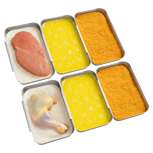 Navaris Panierschalen Set 6-teilig - 27 x 15 cm - 6er Set Schalen aus Edelstahl - Panierstrasse mit 6 Edelstahl Behälter Wanne rechteckig - Edelstahlwanne Set zum panieren