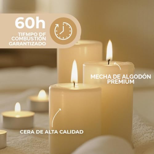 Miniatura 3 de Horeca Candles - Velas Grandes De Pilar Marfil - Ø 8 X 15 Cm - Juego De 16 Velones Decorativos - 60 Horas De Larga Duración - Sin Olor, Goteo Ni Humo - Calidad Ral
