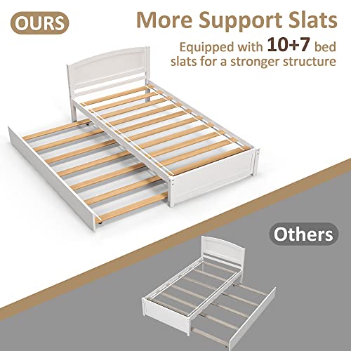 Tolead Daybed With Trundle, Twin Size Pull Out Bed, Solid Wood Extendable Day Bed With Pop Up Trundle, Include Slat Support (White, Trundle) #TOP3