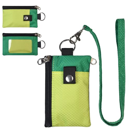 CHENSPRX Carteira pequena minimalista com bloqueio de RFID com janela para identidade, capa com zíper resistente à água com cordão para cartões, dinheiro, viagens, mulheres, homens (amarelo + verde)