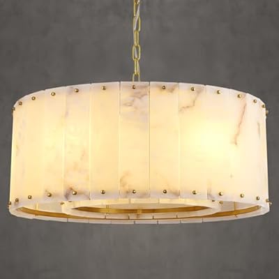 Alabaster Chandelier D24in Spanish Natural Marble Round Chandeliers,Alabaster Pendant Light Fixture,Modern Brass Dining Room Chandelier, Adjustable Gold Chandeliers for Bedroom,Bathroom,Entryway,Foyer