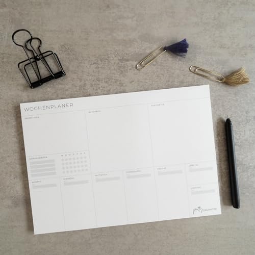 Wochenplaner Block | modern & minimalistisch | 50 Seiten | Recycling-Papier | mit Habit Tracker | To-Dos, Prioritäten & Wochenplan | nachhaltig in Deutschland hergestellt