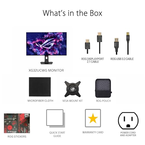 ASUS ROG Strix 32” 4K OLED Gaming Monitor (XG32UCWG) - TrueBlack Glossy OLED, Dual Mode (4K@165Hz, FHD@330Hz), 0.03ms, G-SYNC Compatible, Neo Proximity Sensor, USB-C, HDMI 2.1, 3 yr Warranty