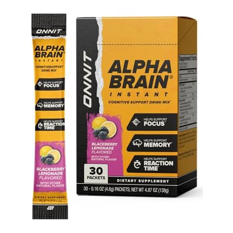 ONNIT Alpha Brain Instant Cognitive Support Drink Mix, BlackBerry Lemonade Flavor, Nootropic Supplement for Focus, Memory, and Clarity, 0.13 oz Packets, 30 Count Cover