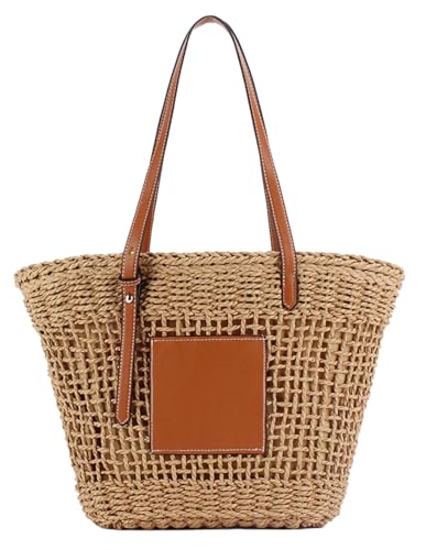 Tote Handbag Women Straw Beach Bag Large Boho Purse Underarm Hollow Shoulder Wicker Summer Vacation Holiday Work