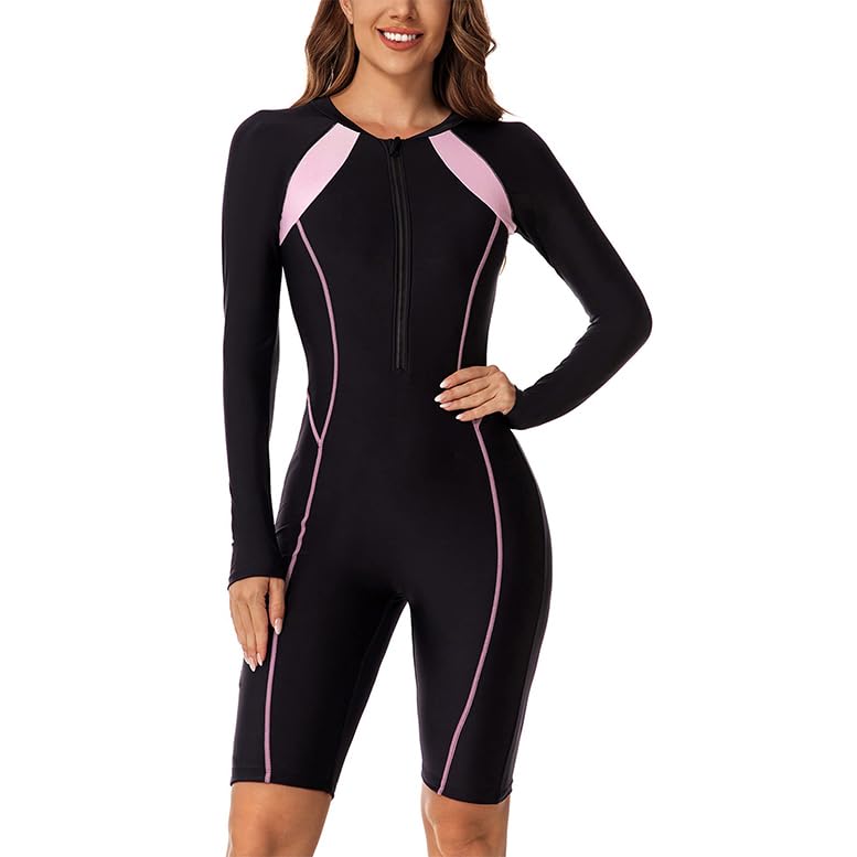 GenericAEAEAE Long Sleeve Rashguard Swimsuit with Zipper One Piece Athletic Bathing Suit for Surf Swimming Diving
