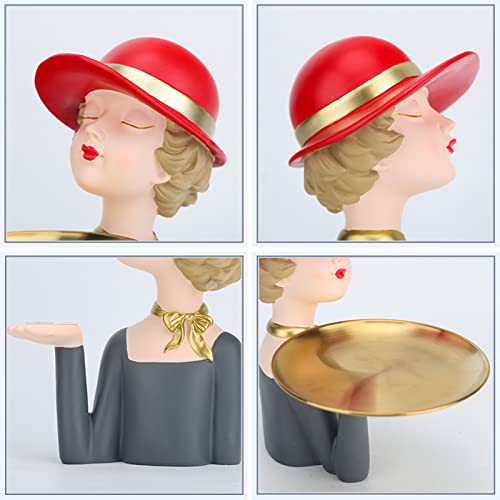Girl Figurine Decoration Holding Storage Tray, Resin Storage Holder With Bow Art Storage For Keys Candy Dish Jewelry Earrings Home Office Living Room Bedroom Table Desk Decor #TOP3