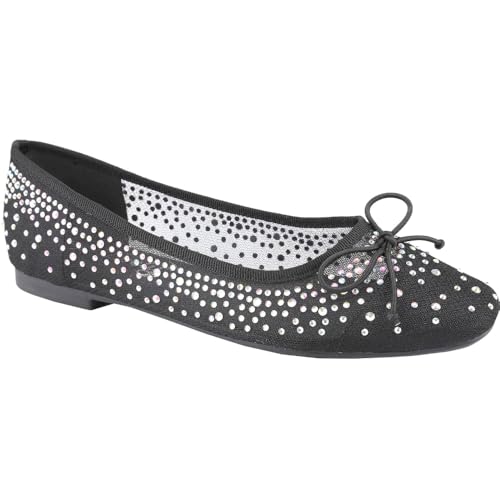 CLOVERLAY Women's Bow Ballet Flats Slip-On Round Toe Rhinestone Mesh Bowknot Ballerina Flat Elegant Dress Comfort Casual Daily Spring Summer Shoes