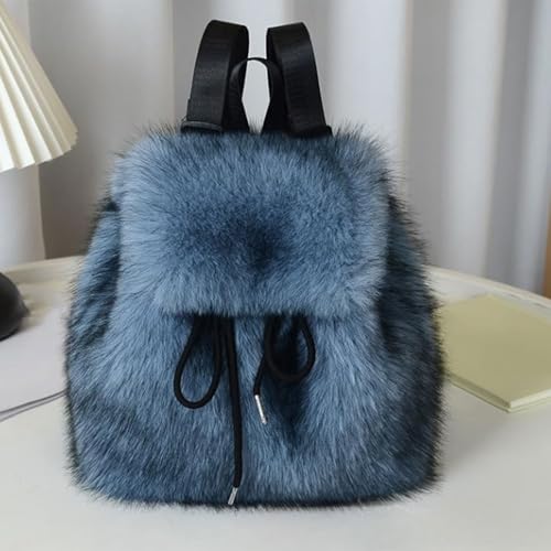 Mochila peluda complementos mujer con cordón de cierre para escuela y senderismo 2