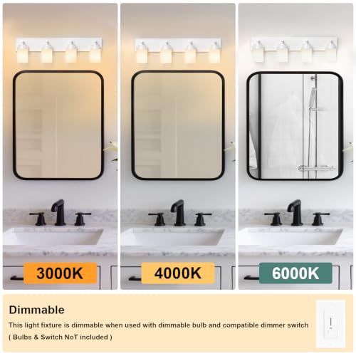 Image of IZORRO Bathroom Light Fixture White, White Glass Shade 30-Inch 4-Light | Bathroom Light Fixtures Over Mirror, Modern Farmhouse Vanity Lights, Rustic Restroom Lighting Fixtures