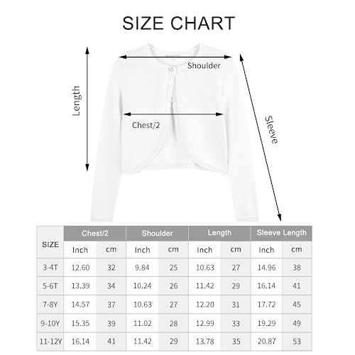 Trendstitch Kids Girls' Open Front Bolero Shrug Cropped Cardigans Cute Long Sleeve Sparkle Tops Knit Shrug For Dress,White,7/8 #TOP5