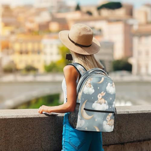 Cartoon Rabbits Clouds Moon Kids Backpack, Lightweight School Bookbag Large Capacity Laptop Backpack Water Resistant Daypack Shoulder Bag for Teenager Boys Girls4