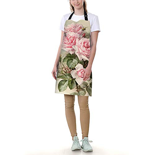 Ssoiu Rose Cooking Apron, Vintage Shabby Chic Pink Rose Floral Kitchen Apron For Baking/Bbq Men Women Unisex Waterproof 31X27 Inches #TOP2