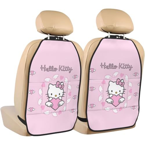 キックガード 車 2点セット ハローキティ シートバックポケット 車用収納ポケット 後部座席 保護シート バック マット カー用品 汚れ防止 蹴り防止 取り付け簡単 多機能 防水 汎用