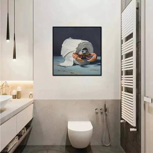 Tableau crabe et mouette 80x80cm pour une salle de bain esprit bord de mer - 4