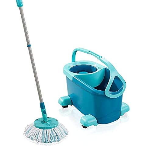 Leifheit Set Clean Twist Disc Mop Ergo 2.0 mit Rollwagen, Bodenwischer mit Mikrofaser Bezug für nebelfeuchte Reinigung auf Fliesen und Laminat, Wischmopp mit Click-System und Schleudertechnologie Cover