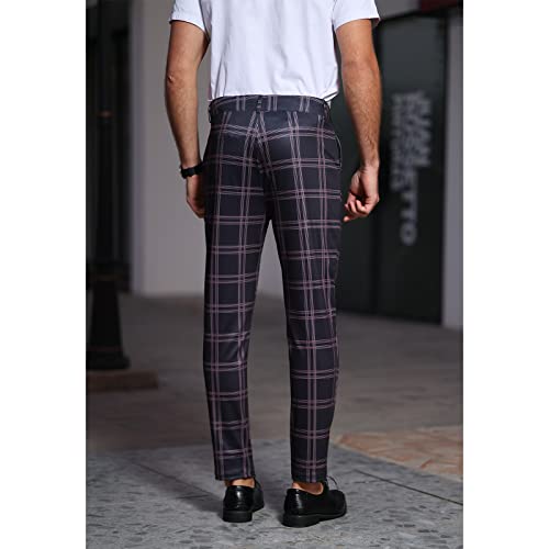 Men's Business Pants Skinny Fit Plaid Flat-Front Stretch Slim Stylish Casual Golf Dress Pants #TOP5