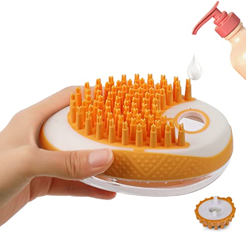 Dog Bath Brush Scrubber, Dog Bathing Massage Brush with Soap ï¼† Shampoo Dispenser, Soft Rubber bristle Dog Shower Brush, Pet Grooming Bath Brush, Cat Dog Bathing Supplies