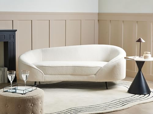 Beliani 3er Sofa Bouclé weiß gebogen oval mit schwarzen Metallbeinen Retro Glam Savar – Bild 3