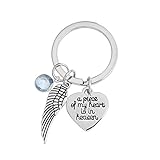 Material: Legierung XQWR Ein Stück Meines Herzens Ist Im Himmel Schlüsselbund Engelsflügel Anhänger Schlüsselring Schmuck Für Freund (Blauer Buchstabe)