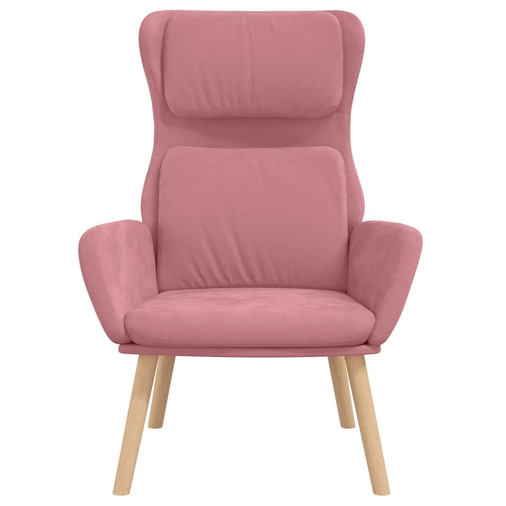 Sillón relax de terciopelo rosa, 70 x 77 x 98 cm, con patas de madera de goma, cómodo sillón lounge para salón y dormitorio, cómodo sillón de lectura con capacidad de carga de 110 kg