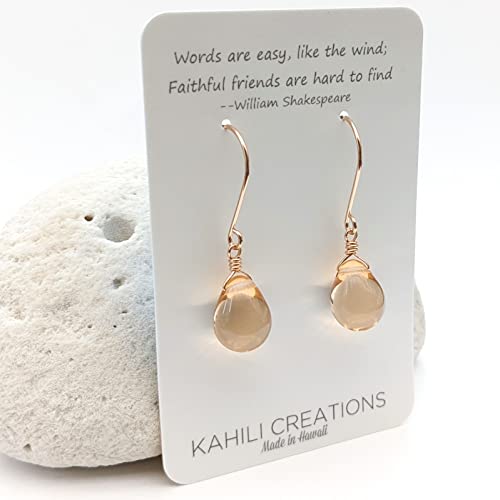 Soft Peach Glass Drop Earrings Dangle 14Kt Rose Gold-Filled #TOP3