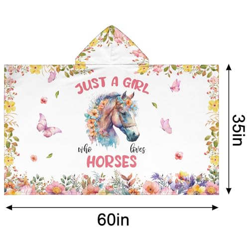 Image of Horse Hooded Bath Towels for Girls,Soft Cotton Swimming Shower Beach Blanket (Horse)