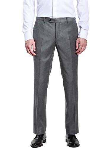 HBDesign Mens Formal Dress Slim Fit Flat Straight Grey Iron Free Pants