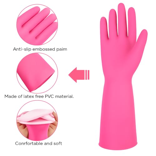 Image of Natural Rubber Household Gloves - Reusable & Waterproof for Cleaning, Dishwashing, Kitchen & Bathroom Use - Comfortable Fit with Non-Slip Grip - Durable & Long-Lasting (Pink, 15 Pair)
