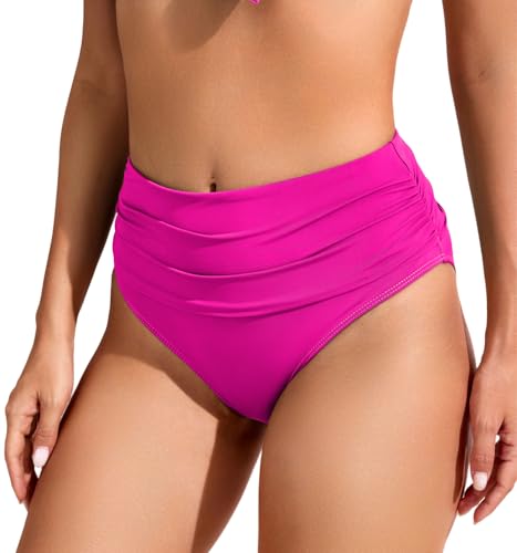 Image of COCOPEAR Full Coverage Bikini Bottoms for Women Mid Rise Bathing Suit Bottoms for Women Ruched Tummy Control Swim Bottoms