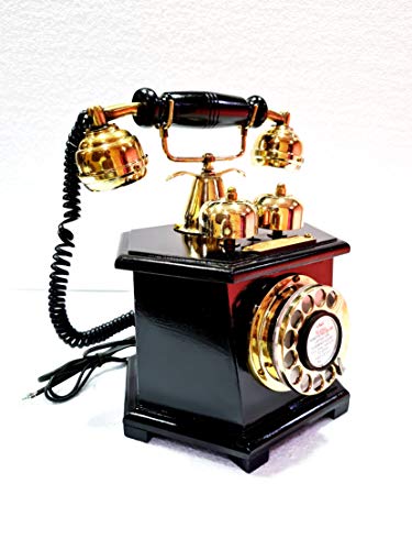 Teléfono Vintage Negro de Madera con Dial Giratorio miniatura 6