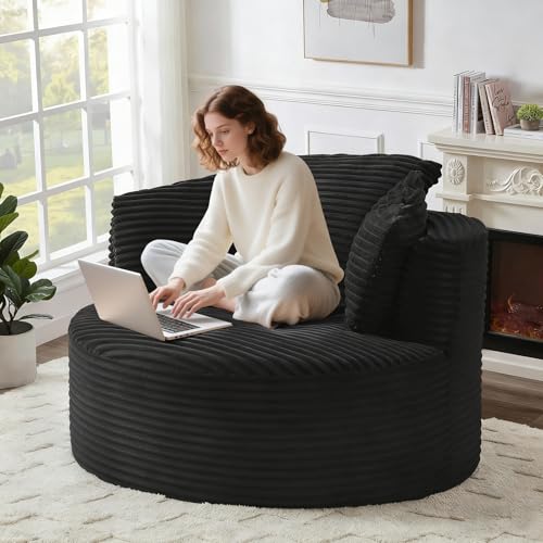 Sillón redondo tapizado en pana negro miniatura 1