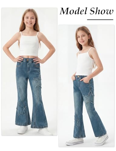 Jeans évasés pour filles style patchwork original et étoiles