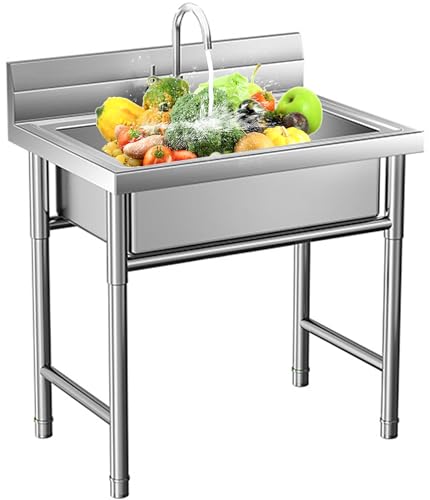 Stainless Steel Kitchen Sink Portable Outdoor Laundry & Utilit Single Bowl Freestanding Utility Commercial Garage Sinks (20 Inch)