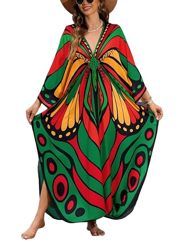 Image of IMAGEKOPE Women's Plus Size Animal Print V-Neck Batwing Kaftan Beach Dress Bathing Suit Cover-Up Loungewear