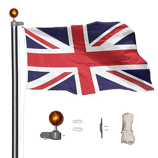 Flagtex 6m (20ft) Flag Pole – Includes Union Jack and Northern Ireland Flag – Sturdy Aluminium, 6 Poles, Pulley & Rope System, Easy Assembly — image 1