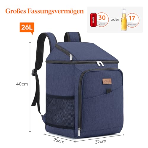 Lifewit 32L 34 Dosen isolierte Kühltasche, Große kühlrucksack, auslaufsichere tragbare Lunchtasche, weiche Kühlbox für Outdoor, Picknick, Strand, BBQ, Camping, Reisen, Familie, Dunkelblau