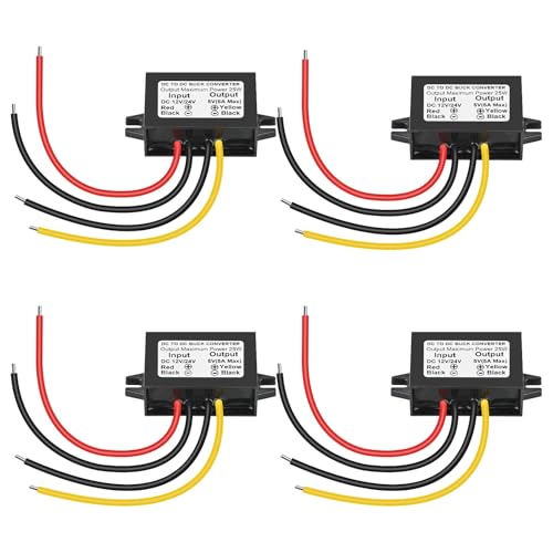 Image of DC 24V 12V to 5V 5A 25W Step Down Converter 4-Pack | Module Buck Reduced Voltage Regulator, Car Power Converter, 24 volt 12 volt to 5 volts, Direct Current Converter