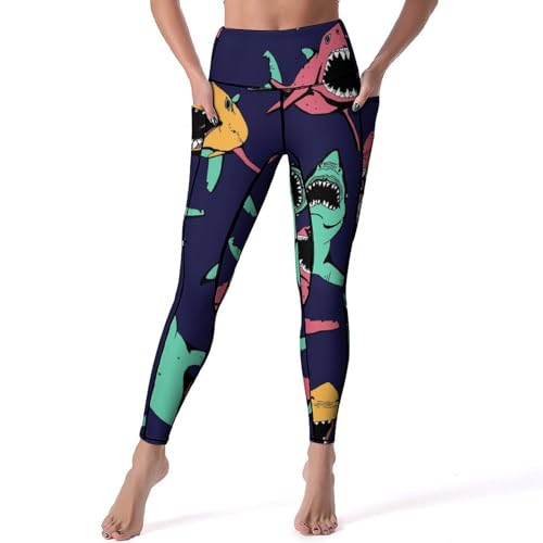 Legging fitness taille haute requin de couleur anti-frottement pantalon sport S
