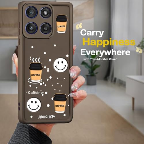 Image of amazon basics Coffee Theme Back Cover for Motorola Edge 60 Stylus 5G | Cute 3D Coffee Mug & Smile Design | Anti-Slip Matte Finish | Shockproof & Lightweight Case - Brown