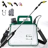 Battery Powered Garden Sprayer 2.1 Gallon, 2500mA Electric Weed Sprayer with Rechargeable Handle, 4 Mist Nozzles, 37" Retractable Wand, Adjustable Shoulder Strap, Pump Sprayers in Lawn & Yard (Green)