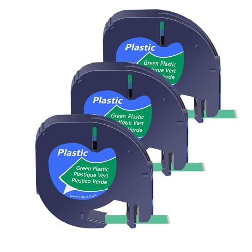 3 Cintas de 10 Unidades de 12 mm compatibles con Letra Tag A91334 A91330 91331 16952 Label Maker Plus LT100H QX50(3PK Green Plastic)