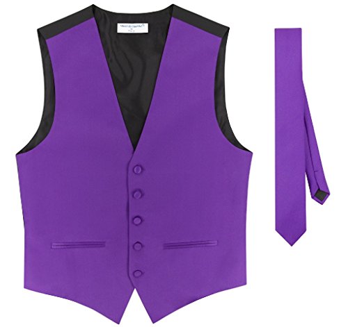 Mens SLIM FIT Dress Vest Skinny NeckTie PURPLE INDIGO 2.5