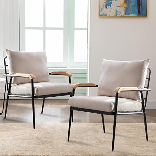 Inzoy Mid Century Modern Accent Chair With Removable Backrest And Cushion, Uplostered Living Room Armchair With Metal Grid Frame, Lounge Arm Chair With Slight Adjustable Feet, Easy To Clean, Beige #TOP5