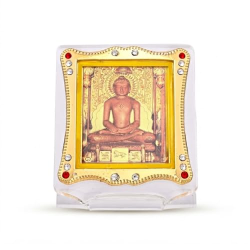 Image of Lord Jain Mahavir Swami Idol for Car Dashboard Showpiece Decor (Jain Namokar) Golden Foil (Plated