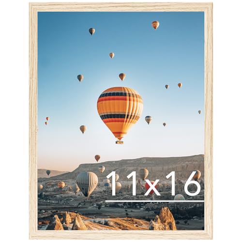 Image of JCJMY 11x16 Picture Frame for Wall Hanging, Wall Mounting Horizontally or Vertically, 11 x 16 Wall Gallery Poster Photo Frame with Shatter Resistant Plexiglass, Natural