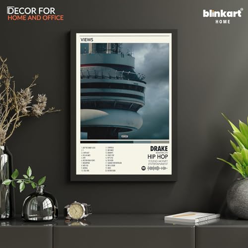 Image of BLINKART Drake - Views Wall Photo Frames | Wall Art for Bedroom, Living Room, Studio or Office | Album Cover Print with Spotify Song Link QR Code | Gift for Fans - 8x12 In