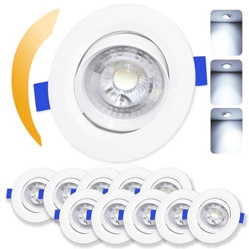 Image of Cinsenten 10 Pack LED Ceiling Downlights 230V 30° Tiltable Φ70-80mm, LED Recessed Ceiling Spotlights 5W, Bathroom Spotlights IP44 Waterproof, Flat Spot Lights Round White (6000K Cool White)